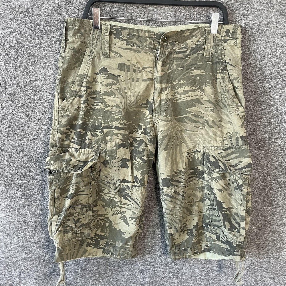 Mission Shorts Mens 34 Green Camo Cotton Cargo Relaxed Fit 13 Inseam Casual